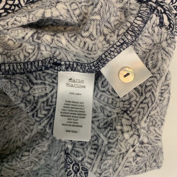 Rachel‎ Zoe Shirt Womens Large 100% Linen Button Back Cap Sleeve Blue White L - Picture 4 of 6